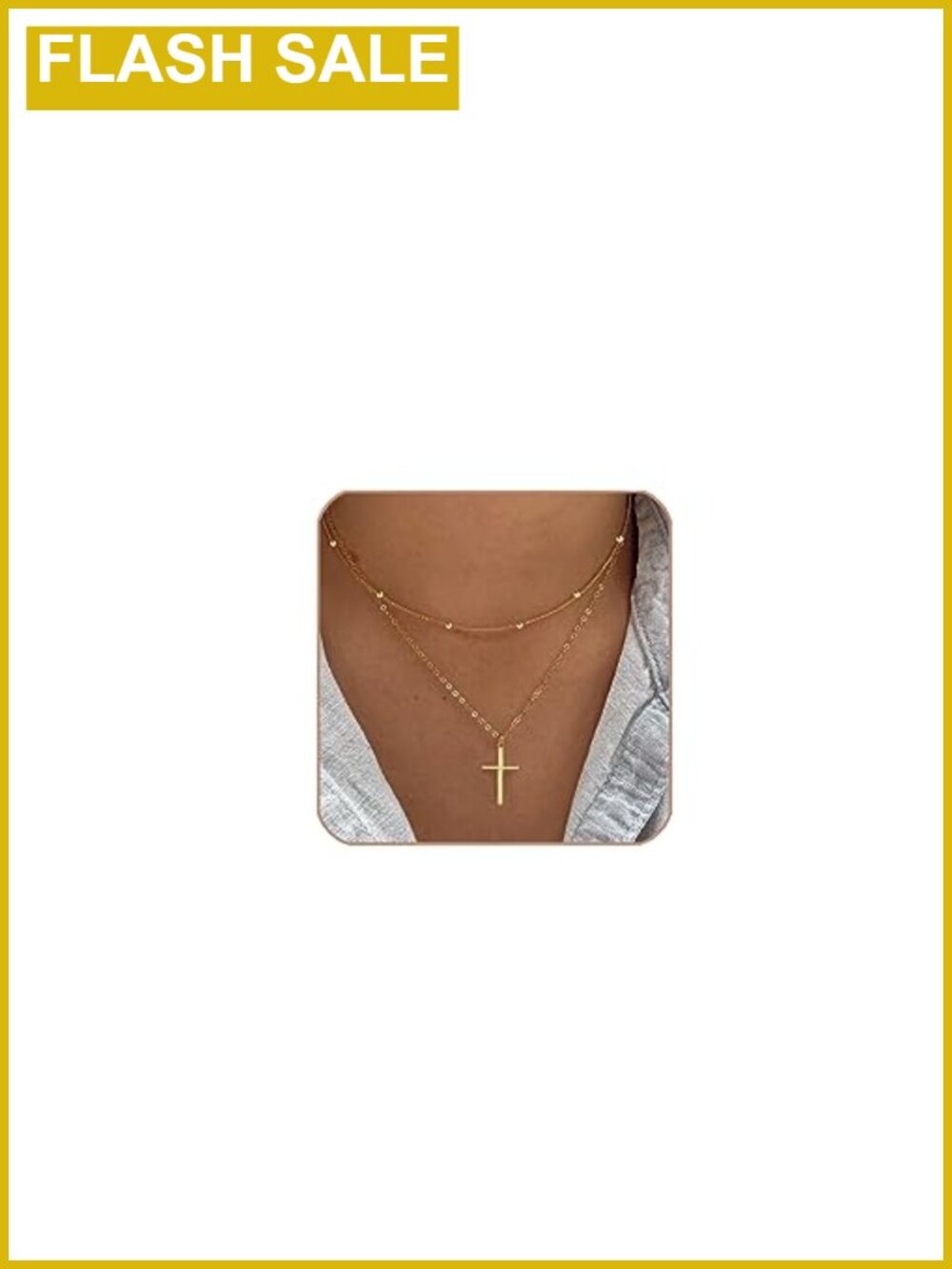 14K Gold Silver Plated Cross Choker Necklace Dainty Layered Christian Jewelry